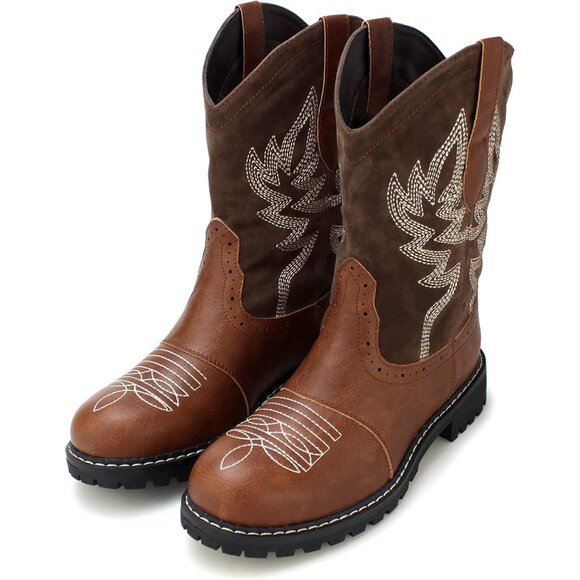 Hawkwell Women's Brown Fashion Mid Calf Round Toe Embroidered Western Boots - Picture 4 of 6